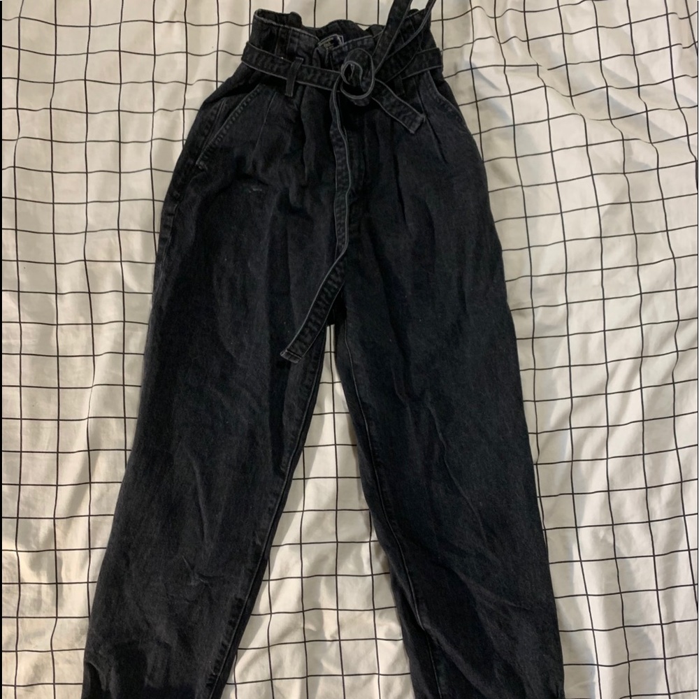 high waisted cinched denim jeans